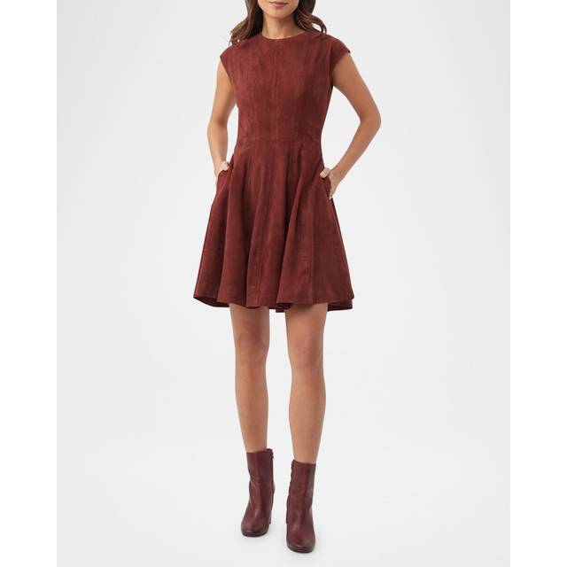 Sabi Cap-Sleeve Suede Mini Dress - MAHOGANY - 14