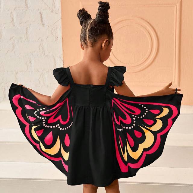 SHEIN SLAYR KIDS SLAYR KIDS Young Girl Cute Pink 3D Butterfly Shaped Cap Sleeve Dress, Casual & Daily Wear  In Summer, For Halloween