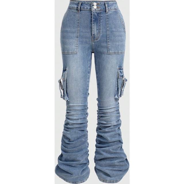 ROMWE Women&#39;s Casual Everyday Utility Pocket Ruched Hem Skinny Stretch Jeans