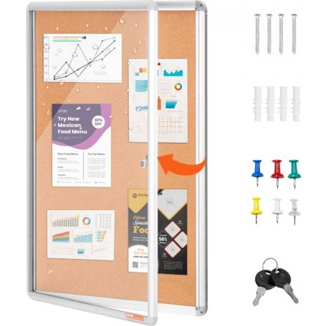 Vevor - 36'x24' Enclosed Cork Board with Aluminum Frame – Lockable Bulletin Board with Acrylic Door & 2 Keys – Weather-Resistant Wall Display Case