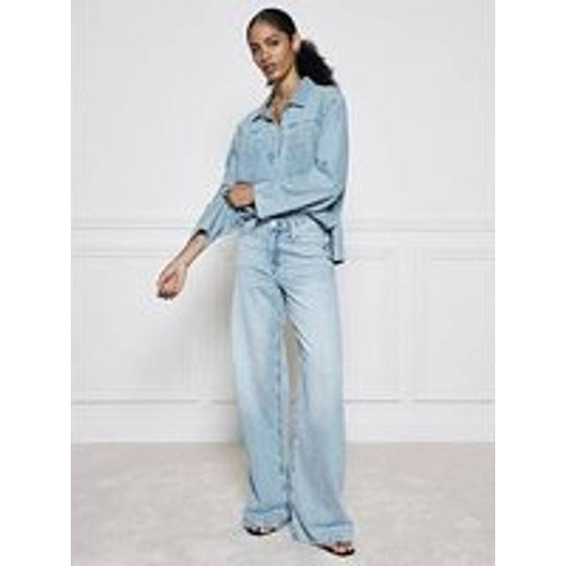 River Island Womens Light Blue Mid Rise Soft Wide Leg Jeans - 6S