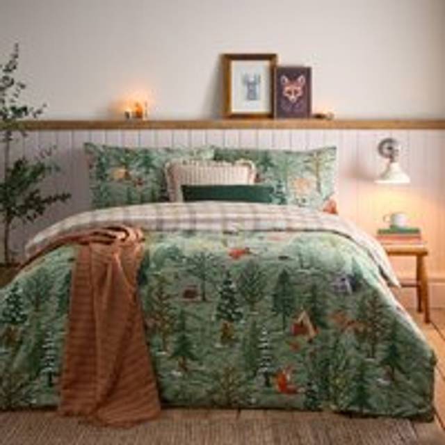Lodge 100% Brushed Cotton Duvet Cover Set - Green - Double - furn.