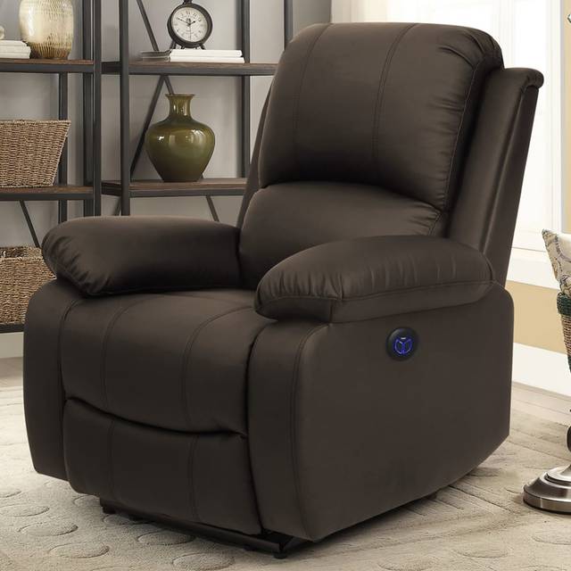 Comfy Living Brown PU Leather Electric Recliner Chair - 86 x 95 x 106cm