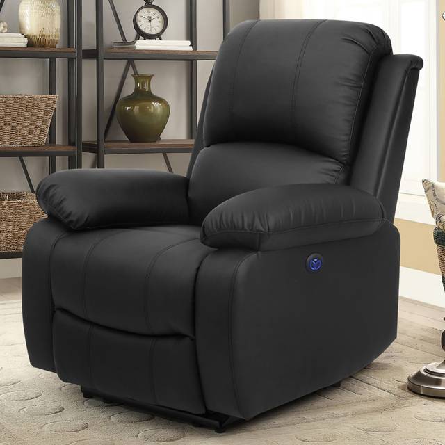 Comfy Living Black PU Leather Electric Recliner Chair - 86 x 95 x 106cm