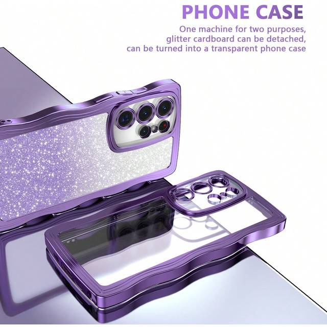 SHEIN Purple Wave Electroplating Anti-Fall Mobile Phone Case + A Complete Set Of Mobile Phone Cases + Glitter Card Paper + Suitable For Apple OPPO VIVO Suit