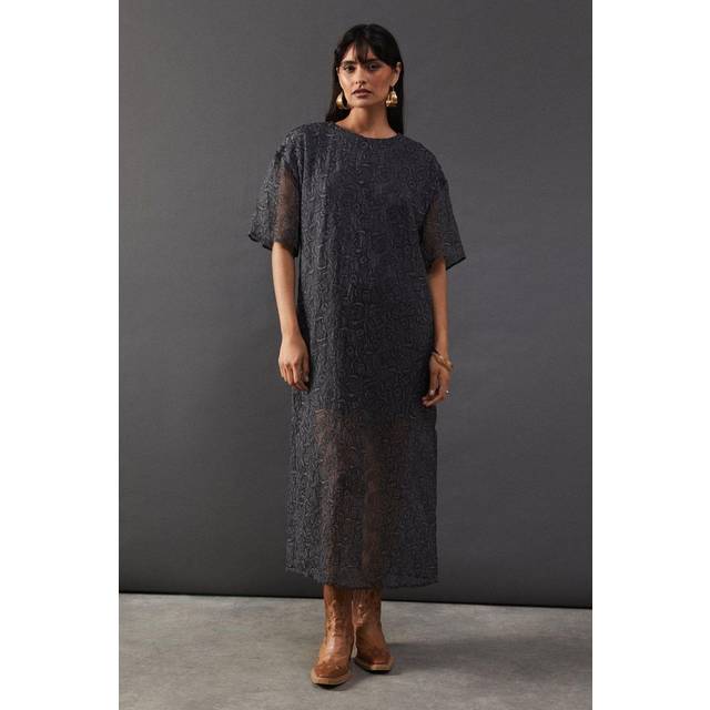 Warehouse Womens Premium Tissue Organza Midaxi T-shirt Dress - Charcoal - Size 6 UK