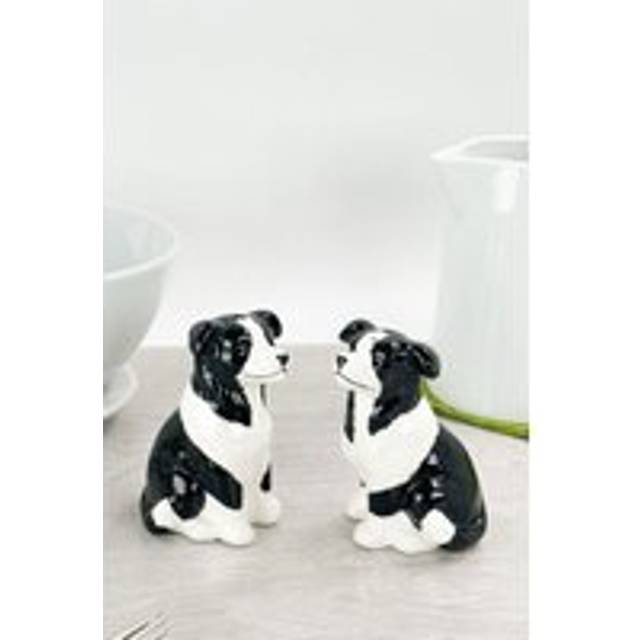 Border Collie Ceramic Salt and Pepper Shaker Set - Black - One Size