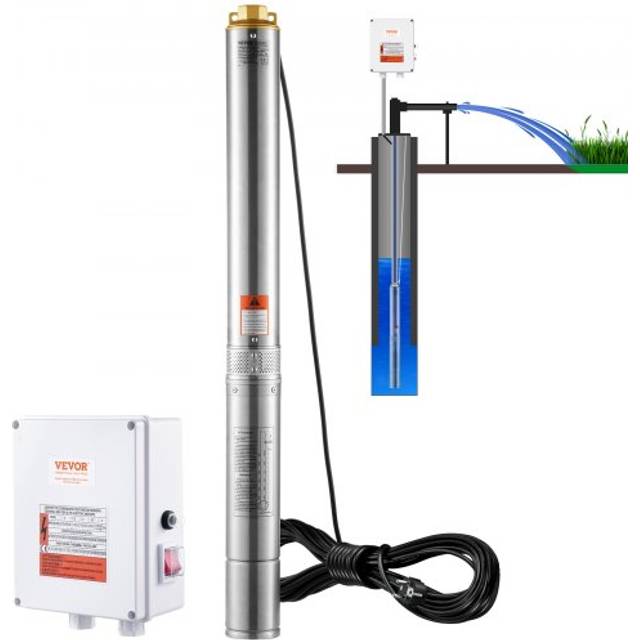 VEVOR Dränkbar pump med djup brunn i rostfritt stål vattenpump 2200W 9,8 m³/h 144 m