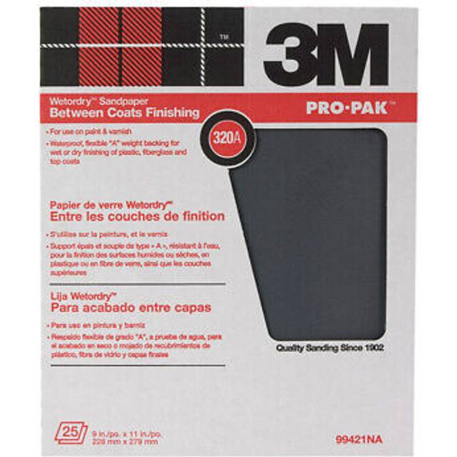 3M Wetordry Sanding Sheets 99421NA  9 in x 11 in  320 grit  25 Sheets/pk  10 pks/cs