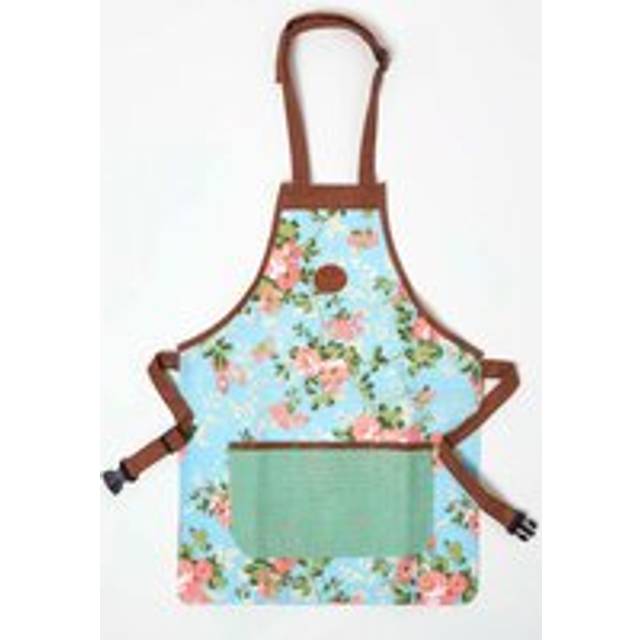 Homescapes Blue and Pink Gardening Apron with Floral Rose Design - Chef Apron - Green