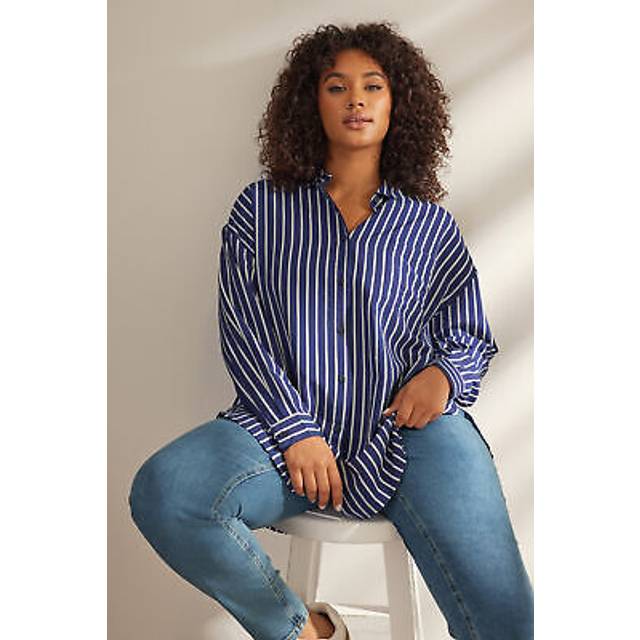EVANS Curve Blue & White Stripe Girlfriend Shirt - 30-32