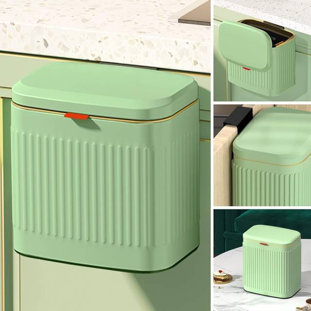 Compost Bin Countertop,Wall Mounted Under Sink Hanging Trash Can for Kitchen, Bathroom, Cabinet Trash Can (1.05 Gallon, 4L Vintage Green)