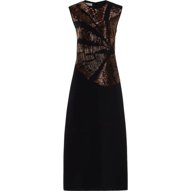 Sleeveless Beaded Midi Dress - BLACK - 12