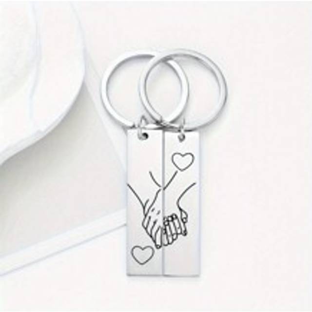 1 par I Love You Matchande hjärta Nyckelring Rostfritt stål Tag Nyckelring Alla hjärtans dag Mors dag Fars dag present - Silver