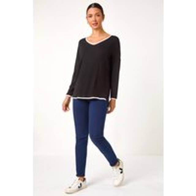 Contrast Trim Tunic Top - Black - Size 14 - Roman