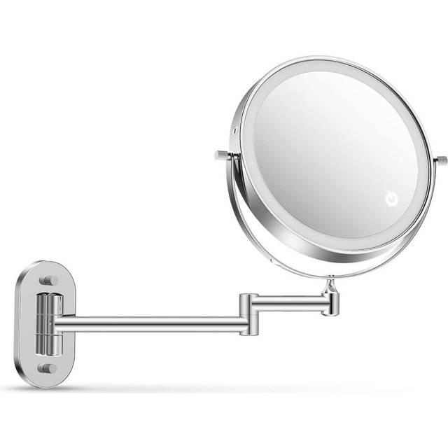 8 Inch Wall Mounted Makeup Mirror with 3 Color Modes, 5X Magnifying LED Mirror, 360 Swivel and Extendable