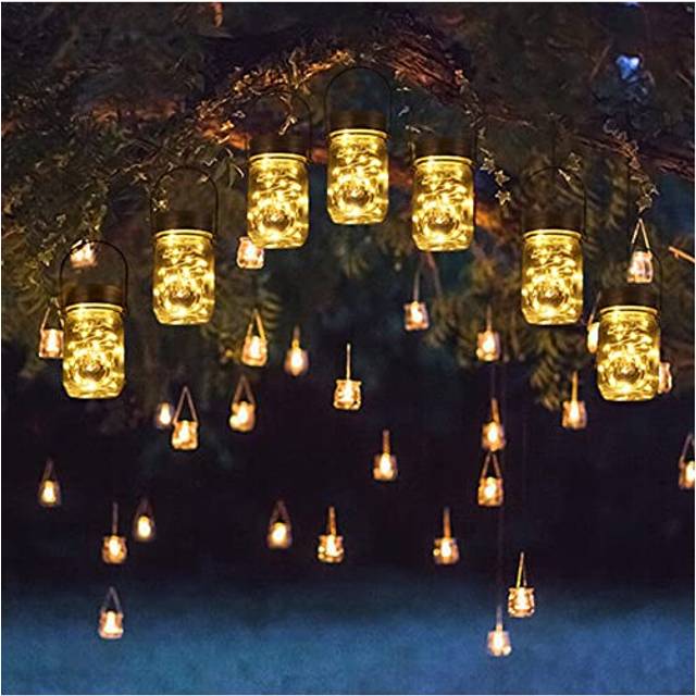 Solar Mason Jar Lights - Solpex 6 Pack Solar Garden Lights 30 LED Mason Jar Solar Lights Waterproof Solar Lanterns Outdoor/Indoor Hanging Lantern