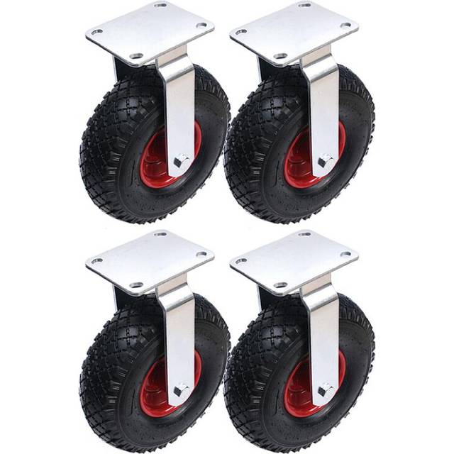 "10"" 260mm pneumatic castor steel centre fixed castors 300x4 inflated - set of 4."
