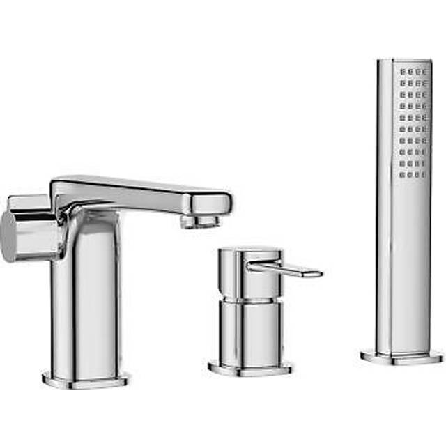 Black 3-Hole Bath Tap Pull Out Shower Handle Space Saving Bathroom Mixer Faucet