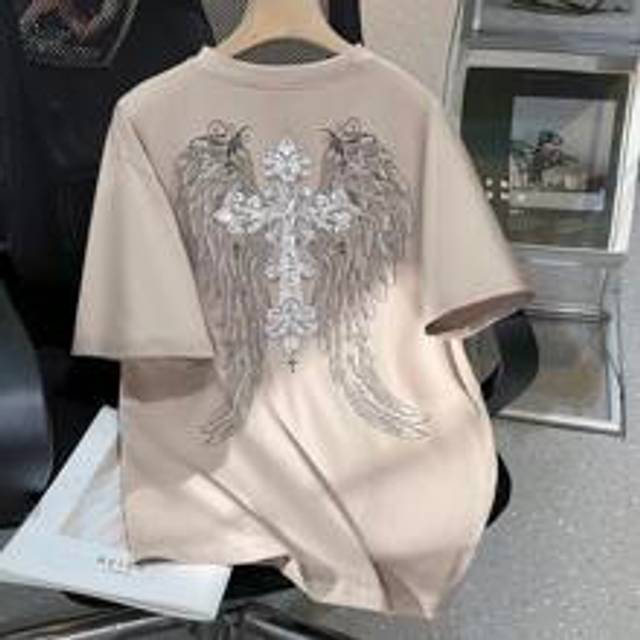 Teen Boy Fashion Wing Cross tryckt kortärmad T-shirt - Kaki (14Y,13Y,16Y,15Y)