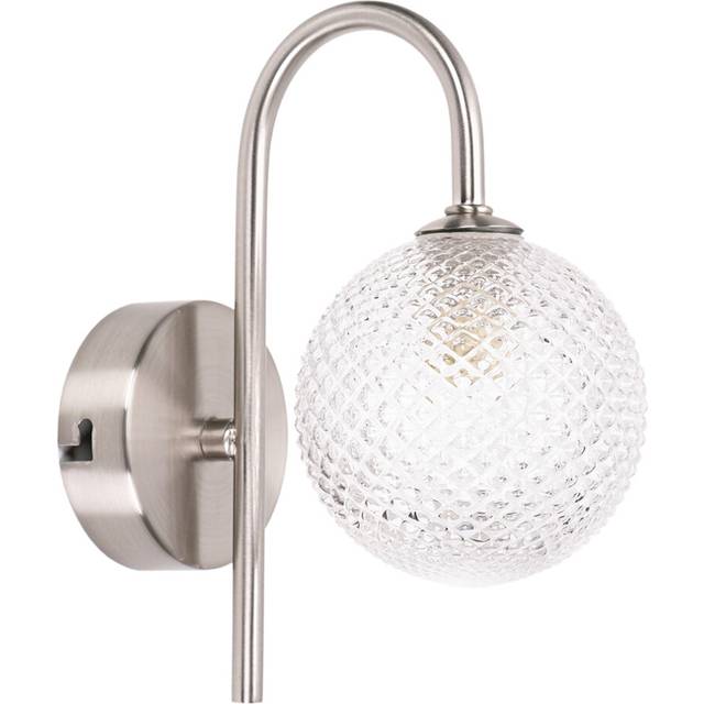 Valuelights - Elle Brushed Chrome IP44 Bathroom Single Glass Shade Wall Light with led Bulb