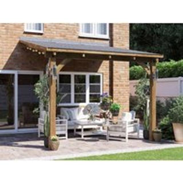 Dunster House Lean To Wooden Gazebo Canopy Kit 3M X 3M Patio Garden Shelter With Roof Shingles Leviathan, Brown