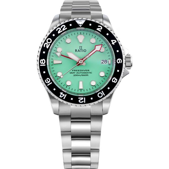 Ratio FreeDiver GMT Series Sapphire Stainless Steel Green Dial Automatic RTF059 200M Men&#39;s Watch