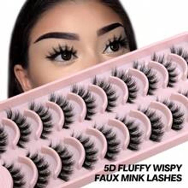 10 par Manga Fransar Faux Mink Ögonfransar Cat Eye Ögonfransar Naturliga Fulla lösögonfransar Rese Essentials Makeup Tools (PN22) - Svart