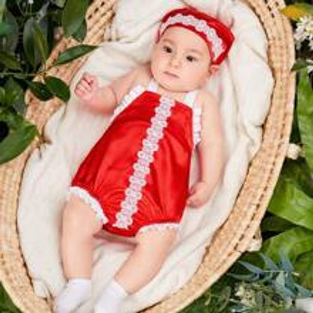 Nyfödd flicka vår/sommar Röd spetsgrimma bodysuit, eleganta och underbara fotograferingskläder - Multifärgad (6-9M,0-1M,1-3M,3-6M)