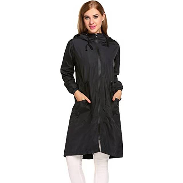 ELESOL Women Rain Jacket Waterproof Lightweight Zip Raincoat Long Rain Slicker Windbreaker Travel Rainwear