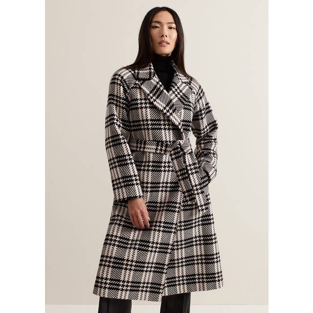 Phase Eight Cassie Wool Blend Dogtooth Coat, Black/Ivory