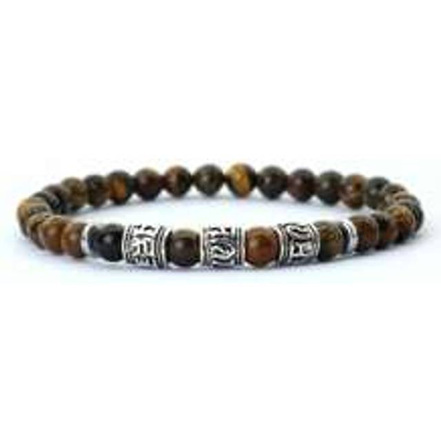 Vintage Herrarmband Beaded Om Mani Padme Hum Mantra Armband Viking Smycken Tillbehör Naturlig Lava Tiger Eyes Stenarmband
