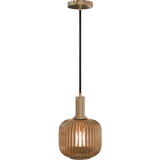 1 - Modern Gold Copper Chandelier Pendant Light – Ribbed Glass Jar Shade, LED Ceiling Light Fixture with E27 Socket - Champagne