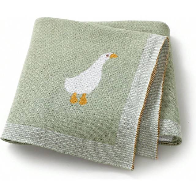 SHEIN Infant Knitted Blanket, Cute Cartoon Goose Jacquard Baby Swaddle Wrap Stroller Quilt Nap Blanket, 4 Seasons Love Valentine