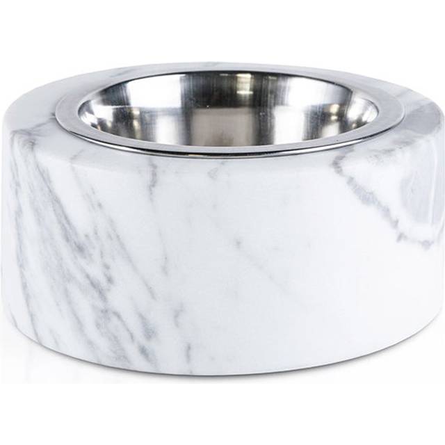 SFERRA Fiammetta V Italian Marble Pet Bowl with Stainless Steel Insert - WHITE