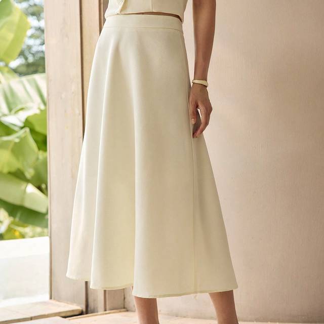 MOTF Women Solid Color Long Elegant A-Line Midi Skirt