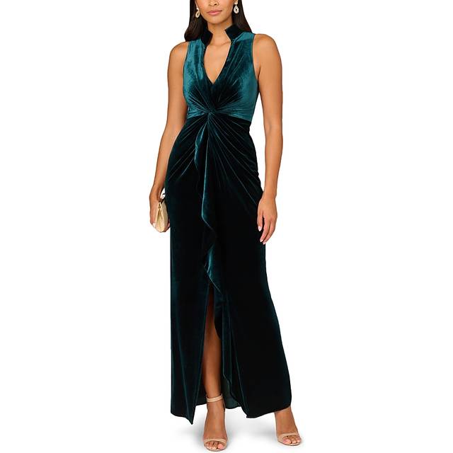Aidan Mattox Stretch Velvet V-Neck Gown