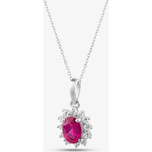 9ct White Gold Oval Cut Ruby & Cubic Zirconia Halo Necklace D152307WR - Silver