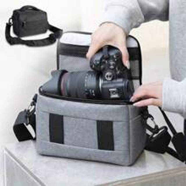 Digitalkameraväska för systemkameror, resetillbehör och semestertillbehör - Vattentät axelväska i nylon kompatibel med Nikon Canon (EOS R/R10/R7, ZFC/ - Grå