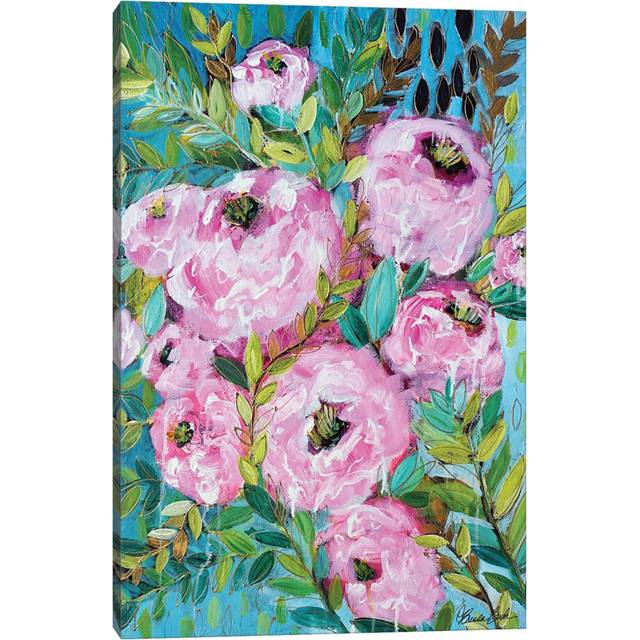 Pink Peonies by Brenda Bush - No Frame Gallery-Wrapped Canvas Giclée on Canvas - Black;Celery;Orchid Pink;Turquoise;Vikin (30.48cm H x 20.32cm W)