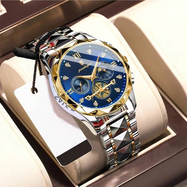 POEDAGAR 1pc 50M Waterproof True Chronograph Rust-Proof 316 Stainless Steel Luminous Hands Japan Imported Quartz Automatic Movement - High-Quality Built-In Lon