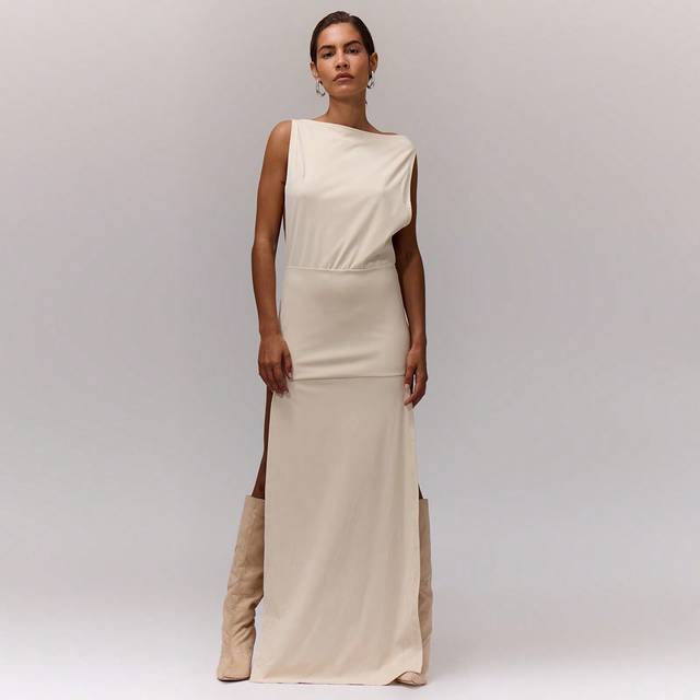 MUSERA Boat Neck Side Split Maxi Dress Elegant Spring Summer Vacation Party