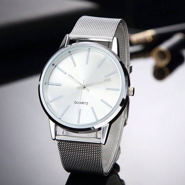SHEIN 1PC Men Watch Luxury Fashionable Simple Mesh Large Dial Bar Scale Quartz Wrist Watches For Men Gift Relogio Masculino