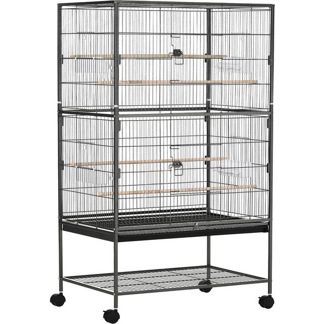 PawHut Large Grey Bird Cage with Stand - 62.5 x 90 x 18.5cm
