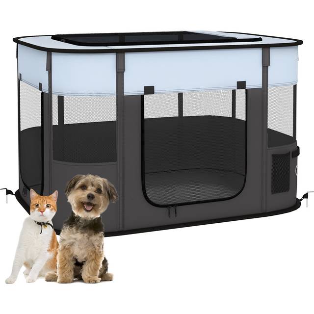 PawHut Grey Portable Small Animal Playpen Large - 46 x 60 x 14cm