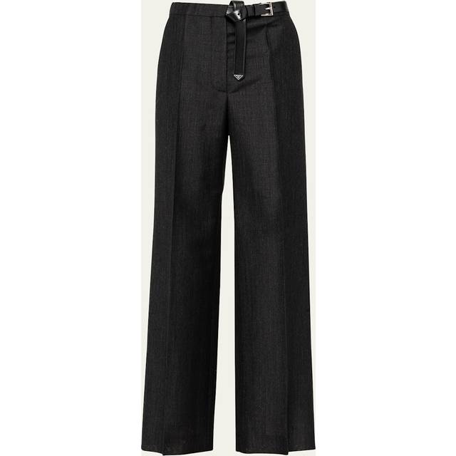 Kid Mohair Leather Belted Trousers - ANTRACITE - 44 IT (8 US)