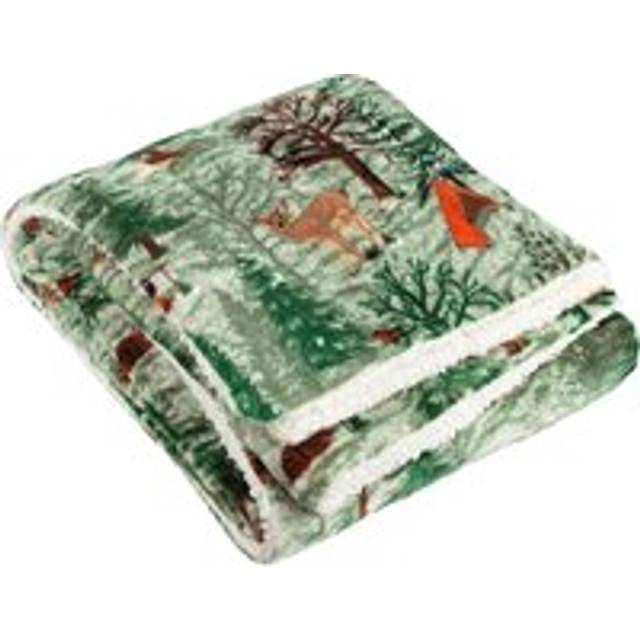 Lodge Wood Sherpa Fleece 130cm x 150cm Throw Oak Green