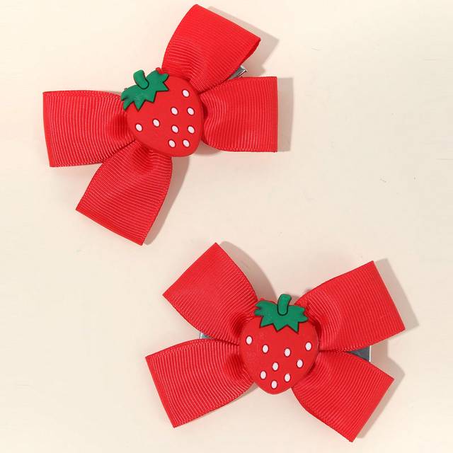 SHEIN 2pcs Red Hair Bow Clips For Toddlers Girls,Cute Strawberry Accessories,Plain Color Hairpins,Alligator Clips,Kids Teens Hair Accessories, For Christmas