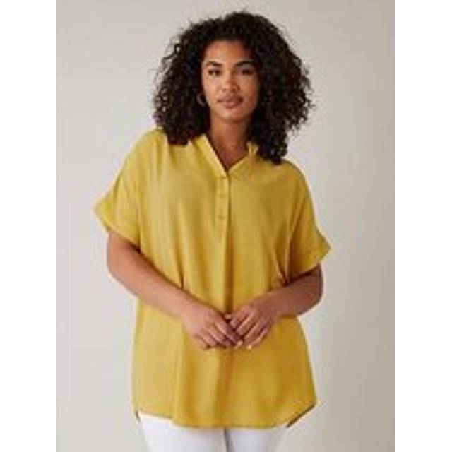Evans Half Placket Short Sleeve Blouse - Yellow, Yellow, Size 20, Women