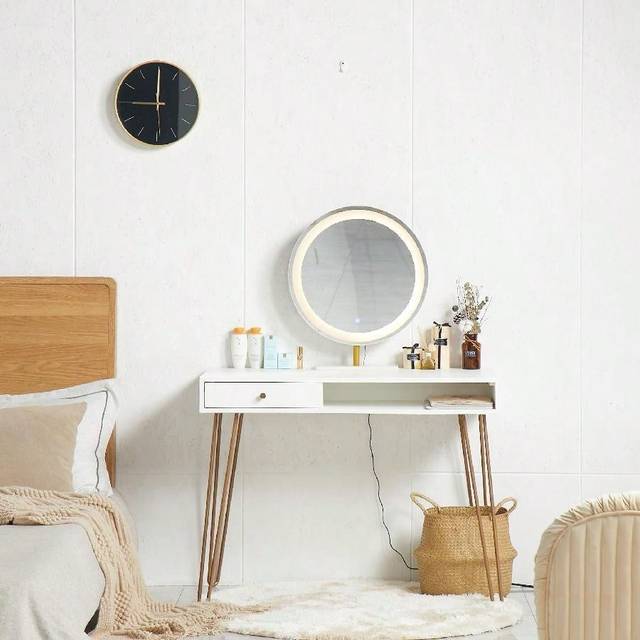 SHEIN Computer Writing Desk With Drawer, Small Study Desk With Desk Storage And HairpinLegs, Dressing Table, Vanity Desk